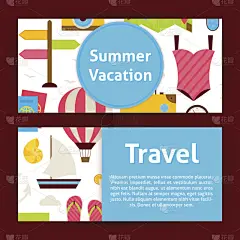 夏季度假概念与旅游策略现代扁平风格