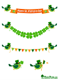 绿帽节小鸟彩带矢量素材，素材格式：EPS，素材关键词：小鸟,四叶草,矢量节日,绿帽节