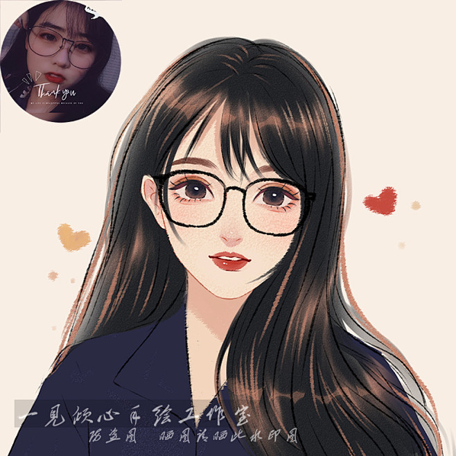 水彩手绘头像真人照片转动漫画q版卡通约稿设计插画情侣手工定制淘宝