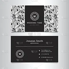 矢量优雅的婚纱店名片模板与鲜花抽象