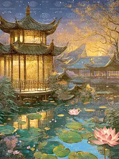 荷花池畔日光斜， 庭院深深宫殿涯。 仙气缭绕光影妙， 唯美瞬间如画描。 绿叶铺成碧色海， 花开荷锦亭台下。 水中倒映殿阁美， 仙境寻常凡尘外。 #宫殿  #庭院  #荷花  #荷花池  #光影  #街景  #美图  #唯美  #美景  #东方美学  #中式美学  #小说封面  #壁纸  #每日壁纸  #电脑壁纸  #手机壁纸  #神仙壁纸  #私藏壁纸  #数字艺术  #明信片  #插画  #拼图  #插画海报  #电影海报  #古风  #国风  #国风插画  #风景画  #商业插画  #美学  #装饰画