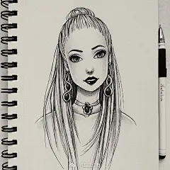 一组手绘黑白女孩插画~~ 作者：ins _natalico_ ​   via @插画印象 ​ ​​​​