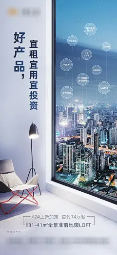 【源文件下载】 海报  地产   落地窗 城市 台灯 价值点