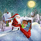 月亮雪夜 房子烟囱 礼物包裹 圣诞老人 圣诞插图插画设计PSD tid317t000042