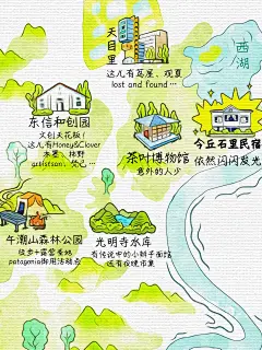杭州民宿｜西湖周边小众景点手绘地图️