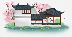 中国风手绘水墨风景山水徽派建筑40