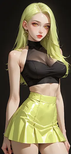 谜一样的男人：#时尚穿搭# 黑色透视上衣搭配亮黄色短裙，性感又时尚！#美女人像群# #高清美女# #壁纸# #手机壁纸# #二次元# #头像#