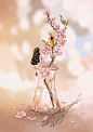 玻璃瓶里的春天 ~ 来自韩国插画家Aeppol 的「森林女孩日记」系列插画。