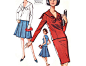 Vintage 1960s Sewing Pattern - 2 Pc Sailor Dress with Box Pleat or Slim Skirt, Sleeveless or Long Sleeves - 1964 McCall's 7490, Bust 32-34,