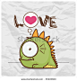 stock vector : Greeting card with little cartoon monster on a paper-background. Vector illustration.