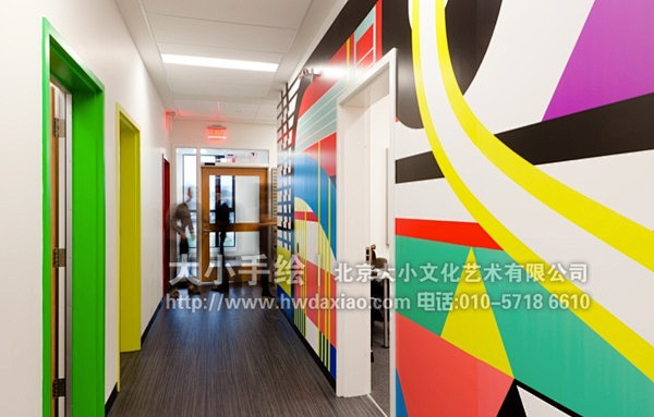 办公室手绘墙 创意墙绘 会议室彩绘 抽象...