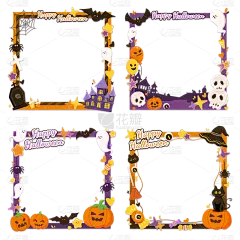 万圣节插画图形幽灵南瓜蝙蝠墓碑边框元素