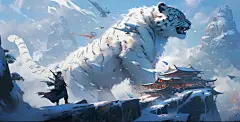 布鲁斯，白虎，梦幻场景，ai画作，壁纸