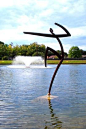 Haiku Dancer by Jerry Daniel.   This graceful piece virtually dances on the lake’s surface, celebrating life. The 9-foot tall welded steel plate sculpture employs negative space to convey the artist’s vision. North Richland Hills, Texas