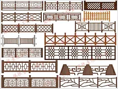 中式庭院花园防腐木艺栏杆栅栏围墙护栏SU模型sketchup设计素材库-淘宝网
