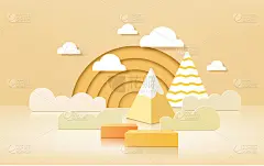 3d产品平台，柔和的色彩背景，云彩，天气与儿童或婴儿产品的空白空间。