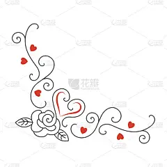 心，玫瑰花，卷发。情人节装饰。爱情、婚礼、浪漫的象征。手绘矢量，线条艺术。贺卡，请柬，礼品包装，织物