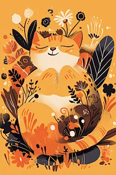可爱卡通猫咪小橘猫插画素材