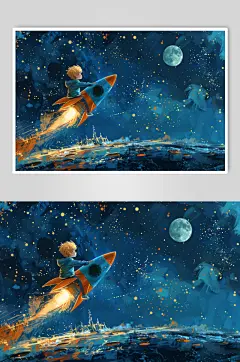 AI数字艺术六一儿童节小王子油画风插画