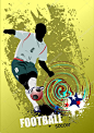 Grunge 风格海报足球足球运动员。彩色的矢量插画设计师