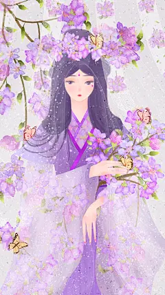 古风花季少女插画