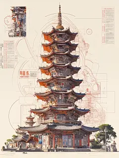 古建筑AI概念手绘系列之塔 - 小红书