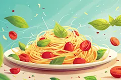 美味番茄意面西餐插画