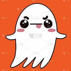 鬼矢量图标。可爱的卡通精神显示舌头。悲观的幻影。有害的吵闹鬼。有趣的怪物。平面风格，孤立的插图。手绘