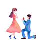 彩色人物情侣求婚情人节七夕PNG素材
