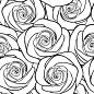 美丽的黑色和白色无缝图案在轮廓的玫瑰花.
