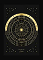 The Zodiac Sky, a Zodiac Wheel of the signs, planets, attributes and houses by Cocorrina & Co a Print in gold foil on black paper