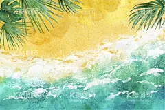 手绘夏日沙滩背景  - 源文件下载【酷图网】夏日,沙滩,背景,海水,手绘