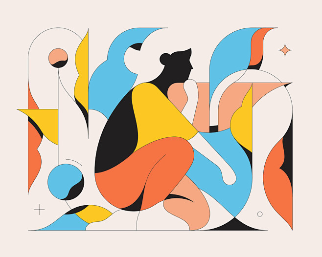 一组几何风扁平化插画设计及应用创意包装古田路9号品牌创意版权保护