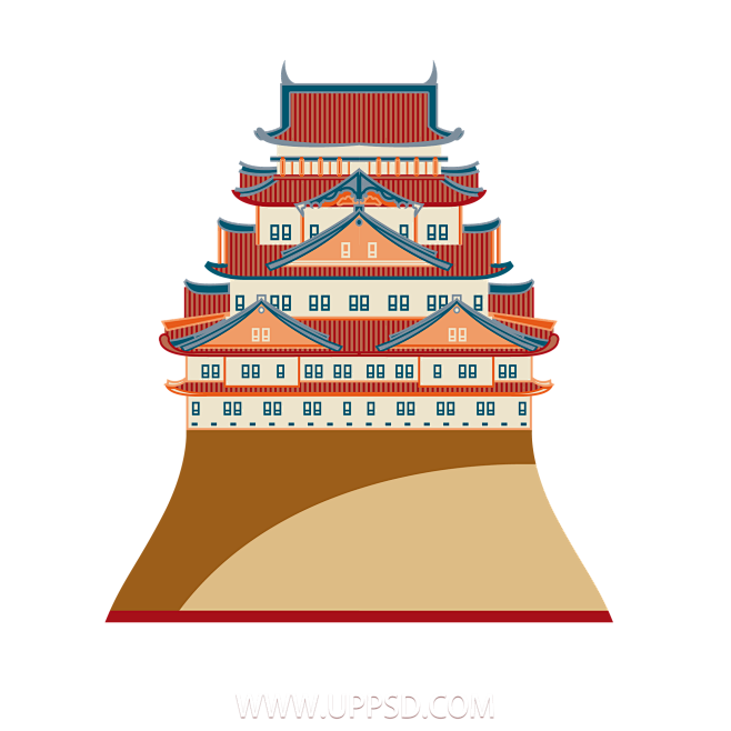 国潮建筑插画PNG