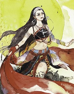 学校民族服饰的作业(*￣▽￣)y-库-_水彩,插画_涂鸦王国