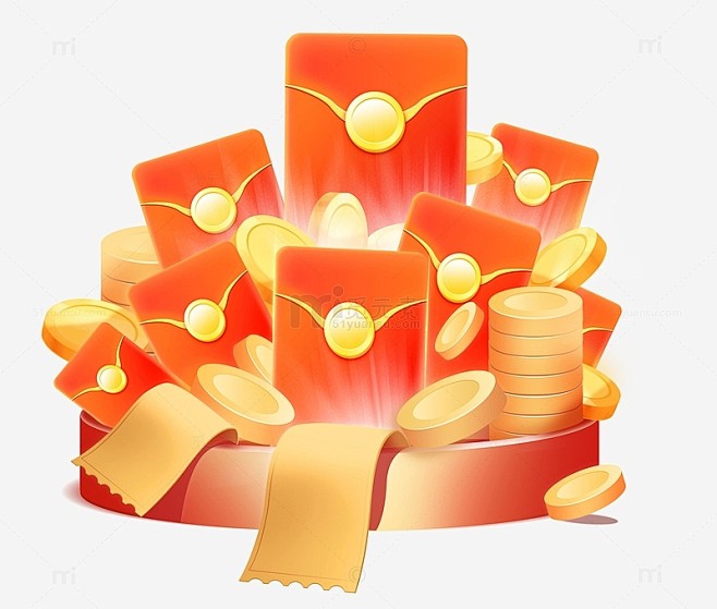红色卡通手绘金币红包电商活动飞溅领奖弹窗...