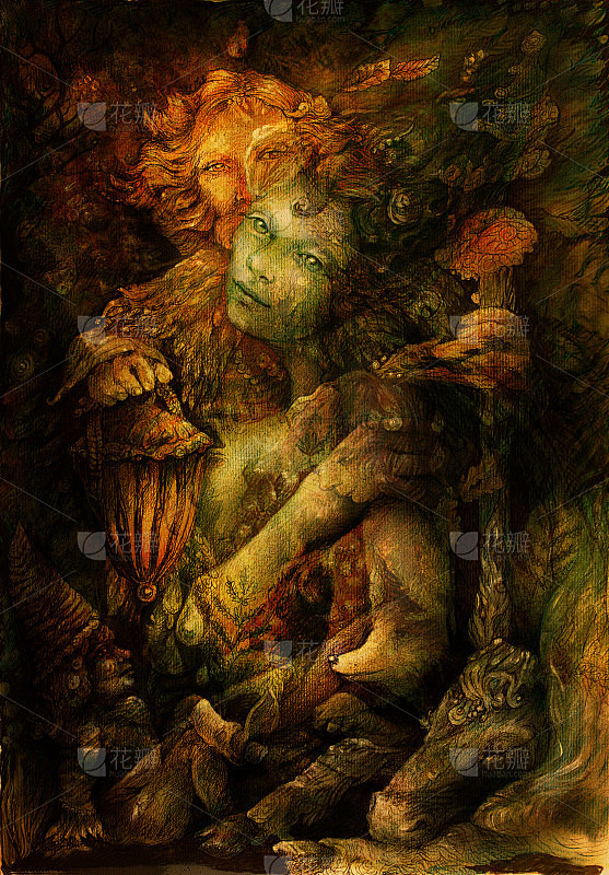 两个精灵深处的魔法自然领域，插图