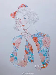 女孩  夏天  水粉插画