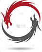 龙,图标,商务,模板,现代,自然美,动物,细毛纤维,剪影