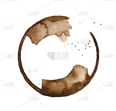 水彩插图圆形咖啡杯标志。手绘水彩图形绘制在白色，裁剪剪辑艺术元素的设计，海报，装饰框架的文字信息，横