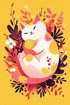 小猫咪卡通卡片动植物插画素材