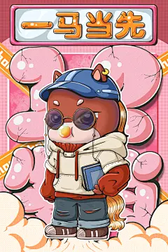 马年马十二生肖卡通古风手绘插画