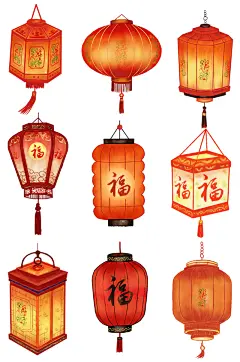 手绘新年春节灯笼造型插画元素