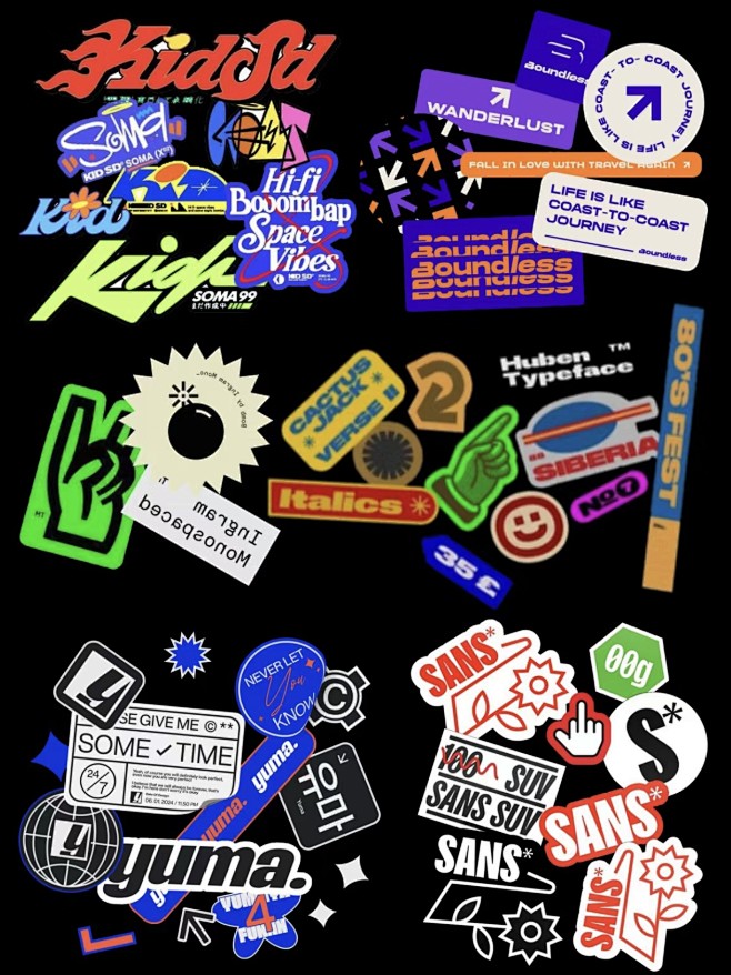潮流涂鸦酸性标签贴纸撞色logo