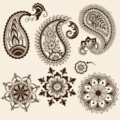 海娜手绘tattoo手背手臂手指手腕脚踝脚背花纹花卉藤蔓纹身图案曼陀罗纹身梵花图腾佩斯利花纹纹身手绘图案波斯印度手绘女人纹身暂时性纹身圆形花纹素材
