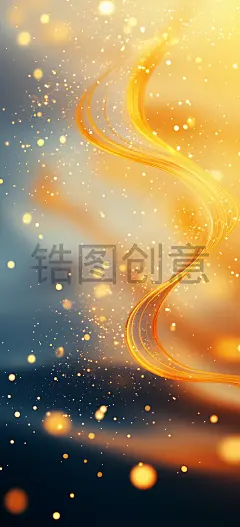 金色光线，橙色渐变的手机壁纸背景，发光粒子，模糊边缘，发光波浪，光效，发光点，动态线条，活力，氛围