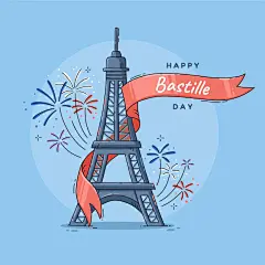 手绘巴士底日插图免费矢量