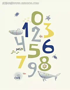 卡通插画手绘数字上的鲸鱼海龟和潜艇背景素材|底纹|海龟|鲸鱼|卡通插画|潜艇|矢量素材|手绘数字|潜艇模型|潜艇矢量图|3D潜艇|海军潜艇