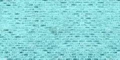 明亮的绿松石老旧破旧的砖墙宽纹理。浅蓝绿色砖砌宽屏背景