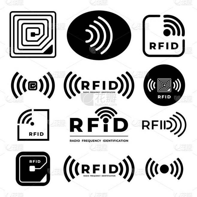 矢量集图标符号概念 rfid。射频识别。可画10个插图